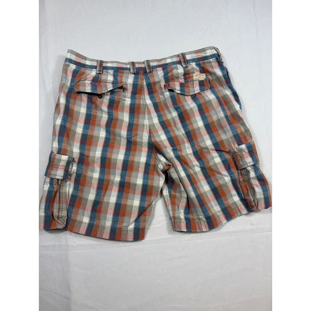 Tommy Bahama Mens Plaid Cargo Shorts Size 38 Blue Orange Cotton T0428W